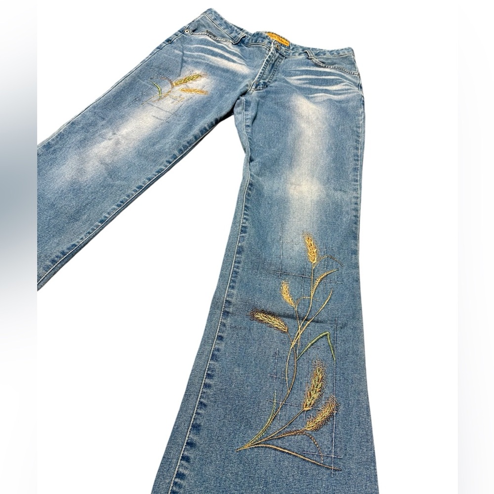 Vintage Green Vega Embroidered Blue Denim Jeans Woman’s Size 30